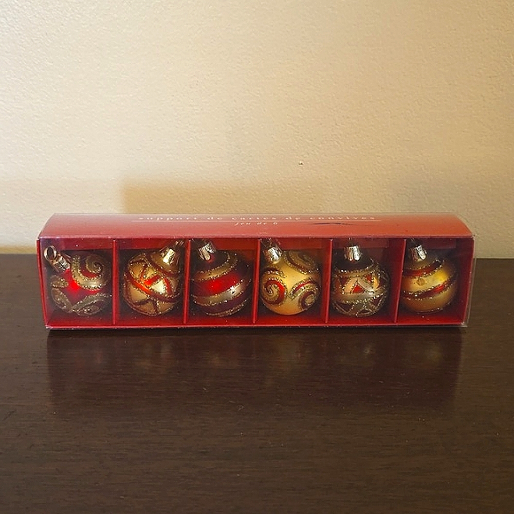 Glass Christmas Ornament Place Card Holders Set of 6